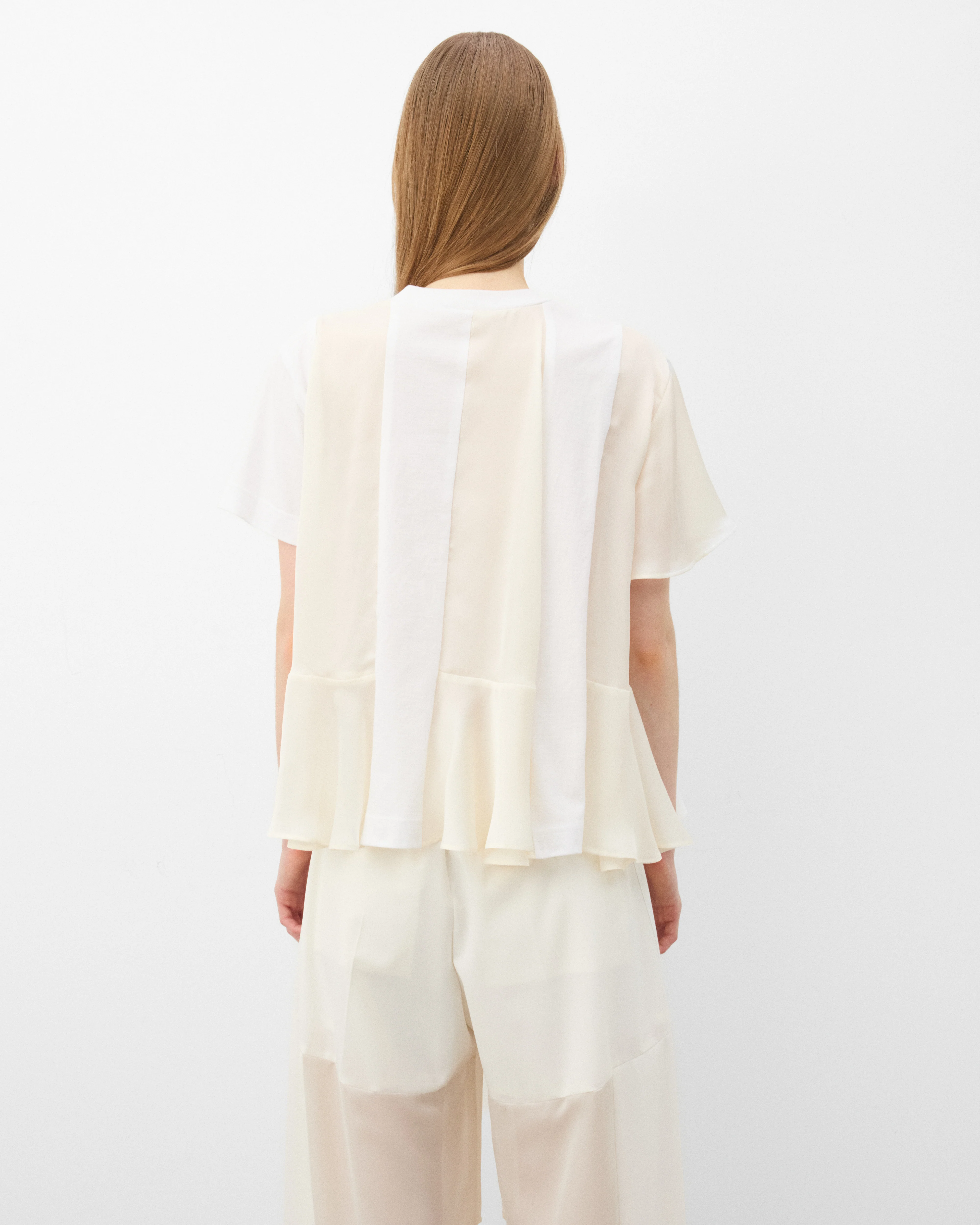 Sacai - Women's Satin x Cotton T-Shirt - (White/Ecru)