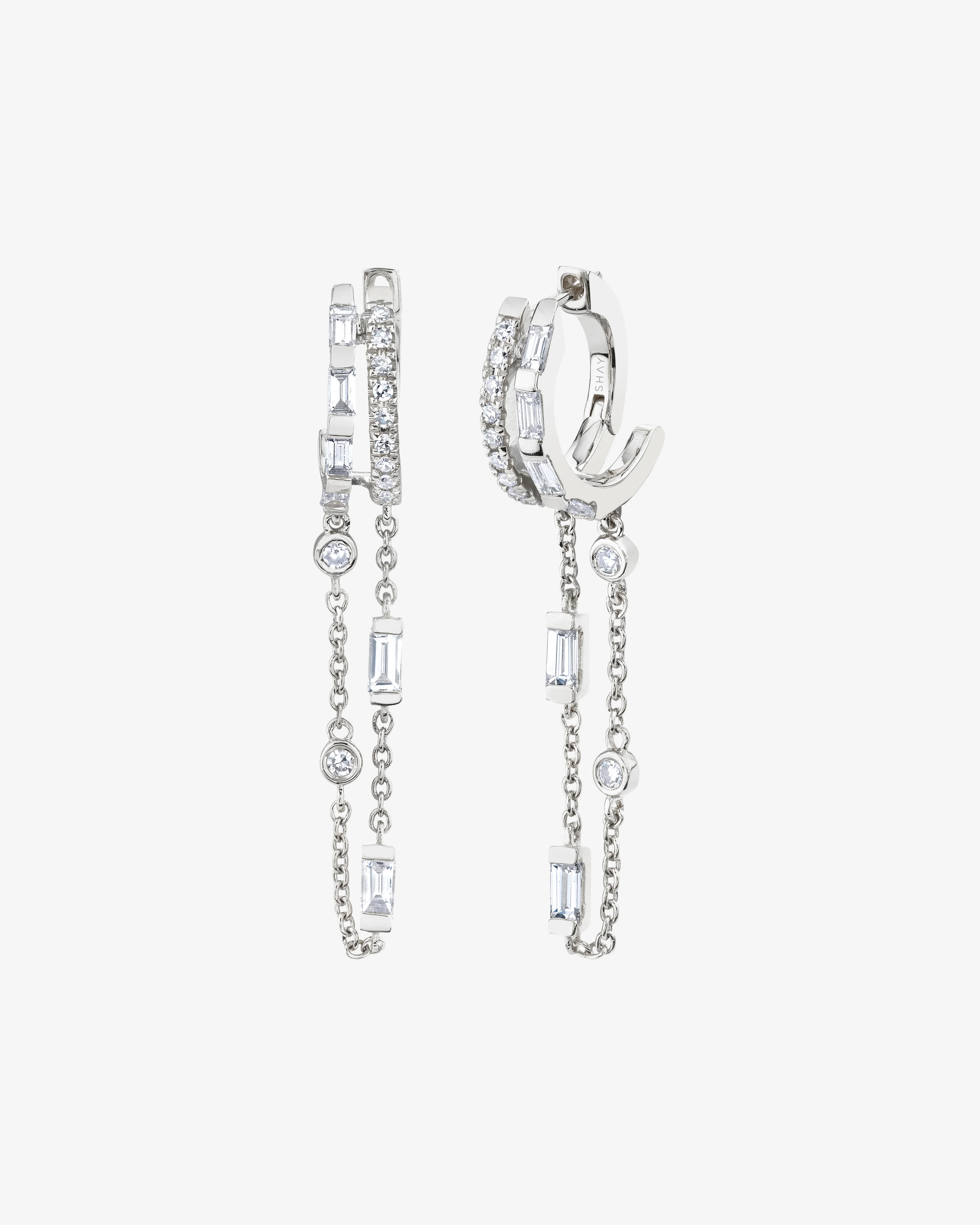 Shay - Women's Diamond Double Fringe Huggies - (White Gold)