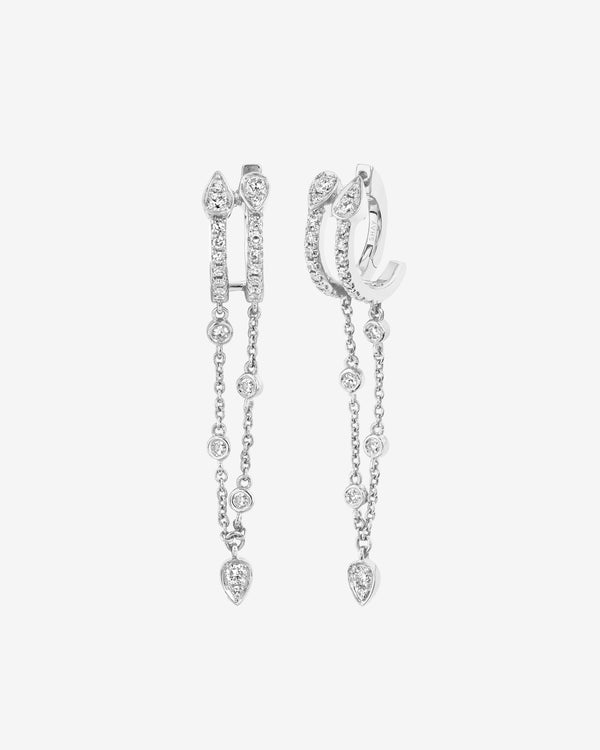 Shay - Women
s Double Fringe Pear Drop Huggies - (White Gold)