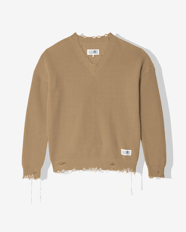 MM6 Maison Margiela - Men
s V-Neck Sweater - (Beige)