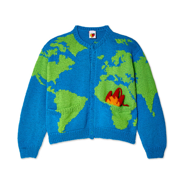 Sky High Farm Workwear - Men
s World Map Hand-Knit Cardigan - (Blue)