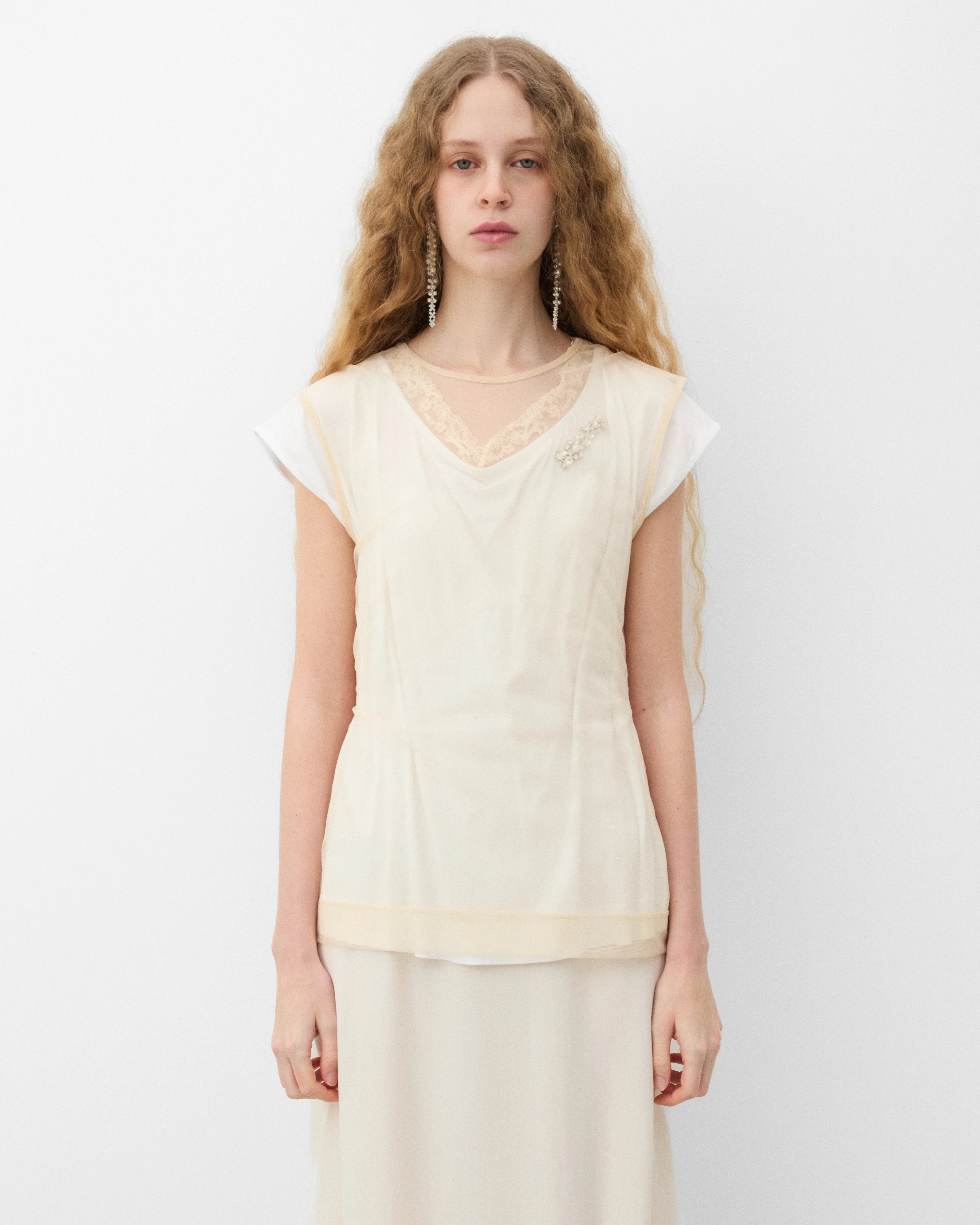 Simone Rocha - Women's Layered Liquid Cap Sleeve Lace Trim T-Shirt - (White)