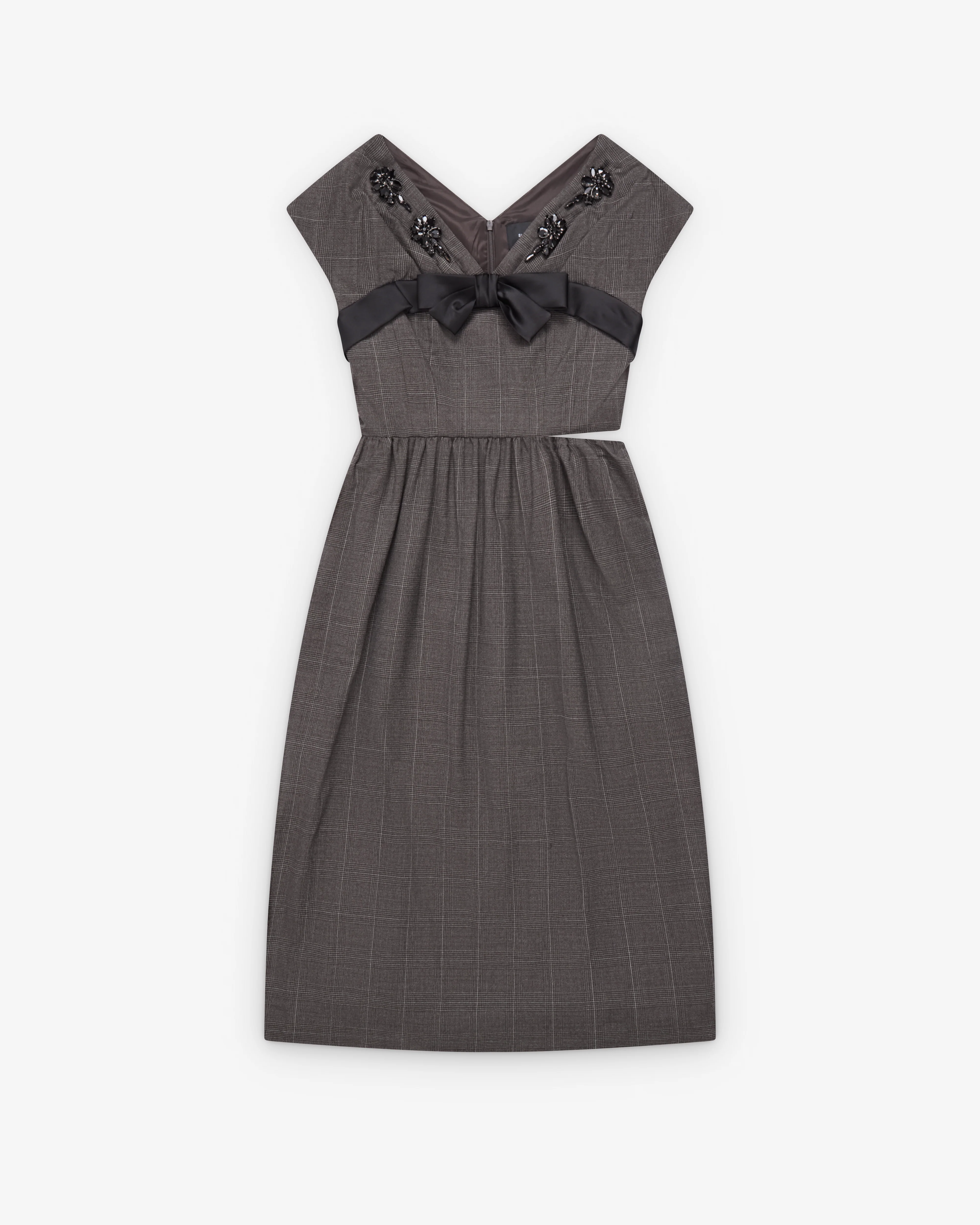 Simone Rocha - Women's Embellished Gathered Sleeve Bite Detail Flare Dress - (Peat/Jet)