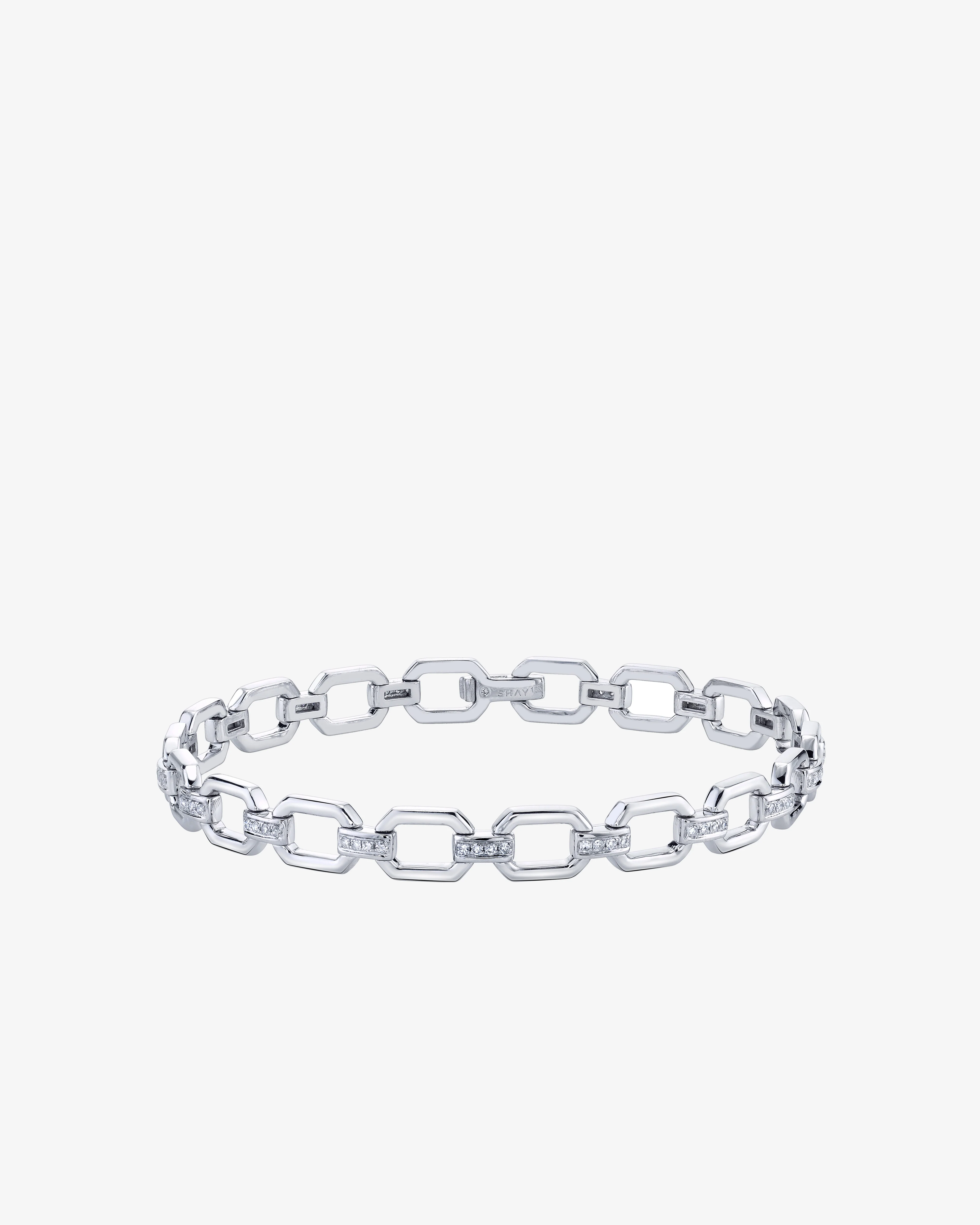 Shay - Women's Diamond Square Link Bracelet - (White Gold)