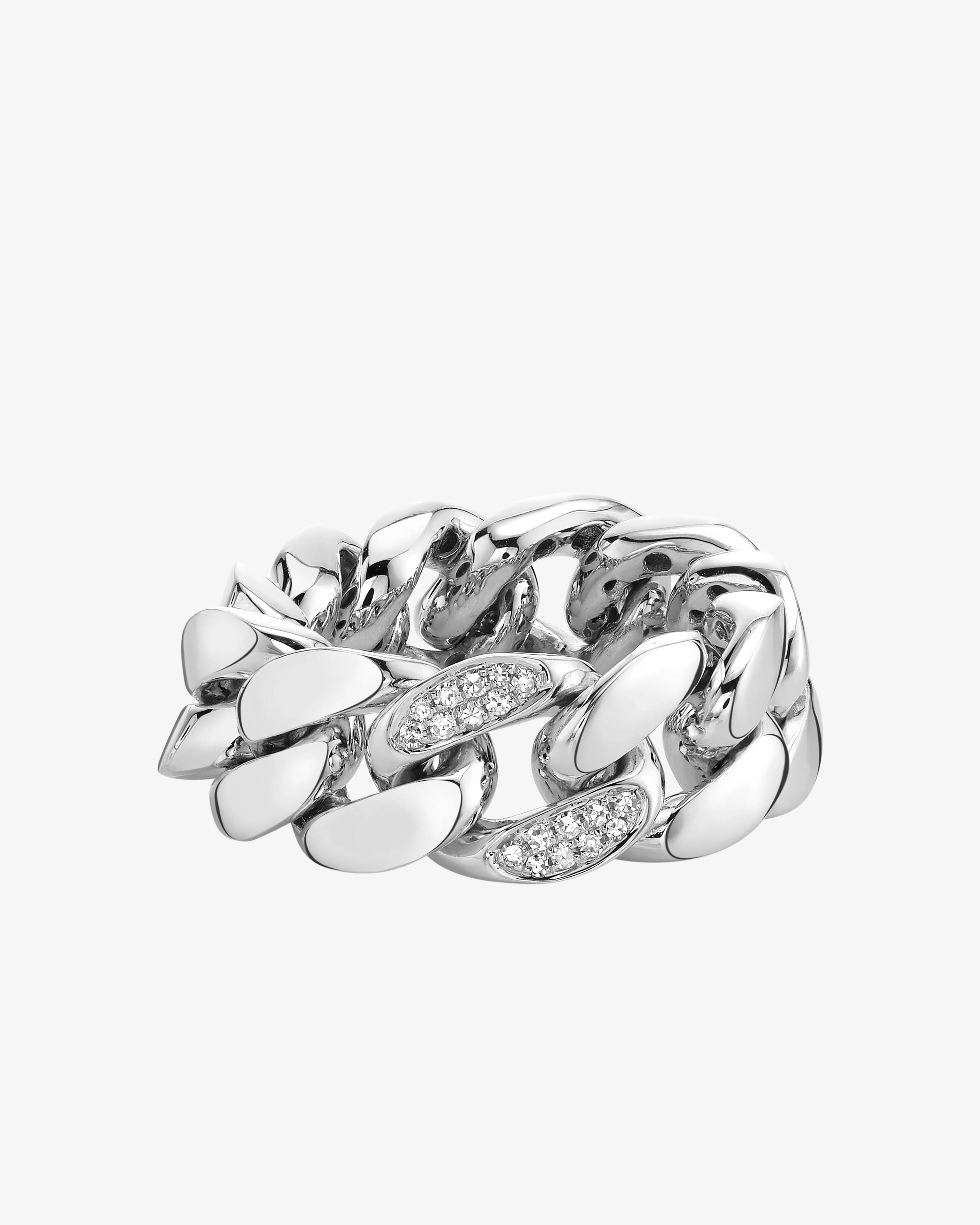 Shay - Women's Single Pave Diamond Flat Link Ring - (White Gold)