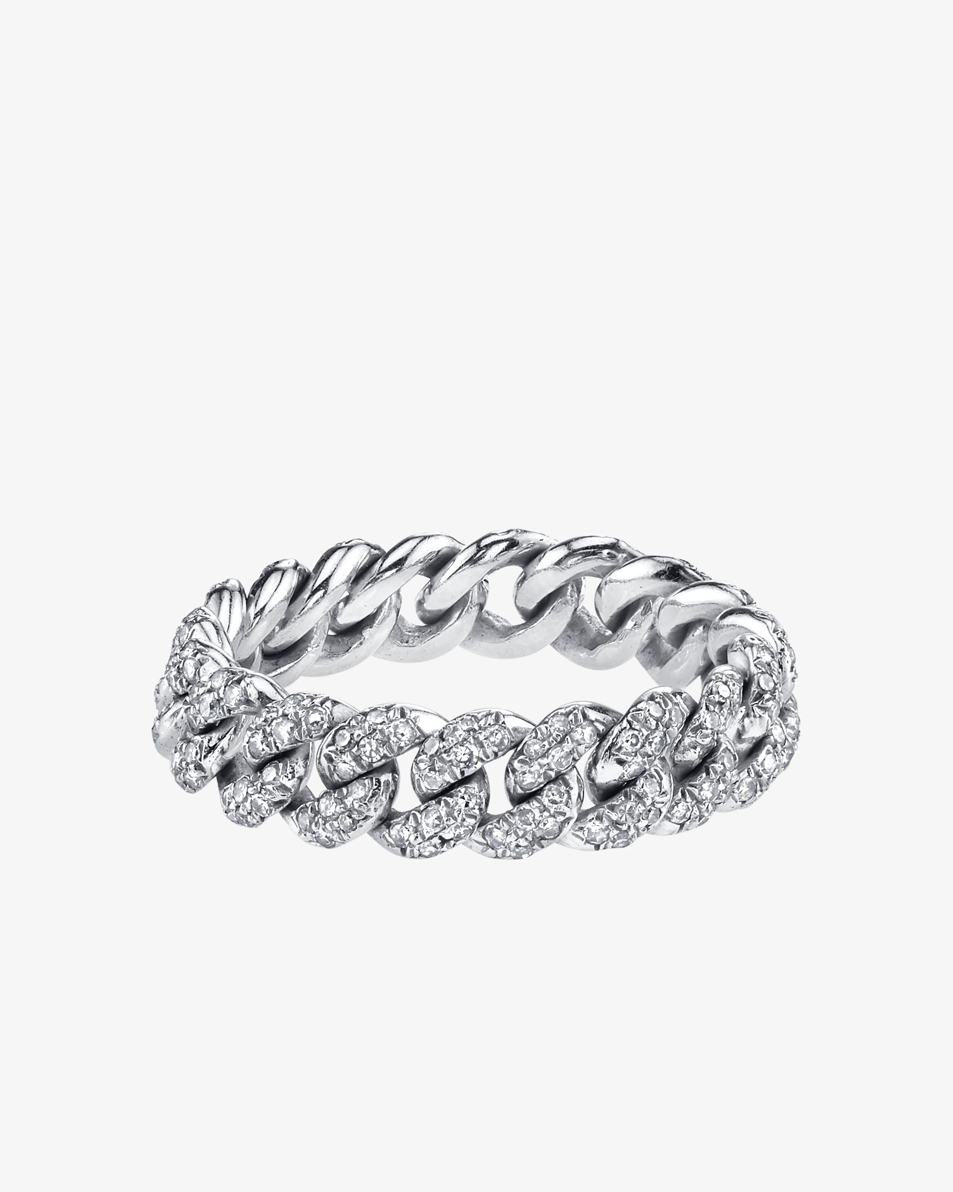 Shay - Women's Mini Pave Diamond Link Ring - (White Gold)