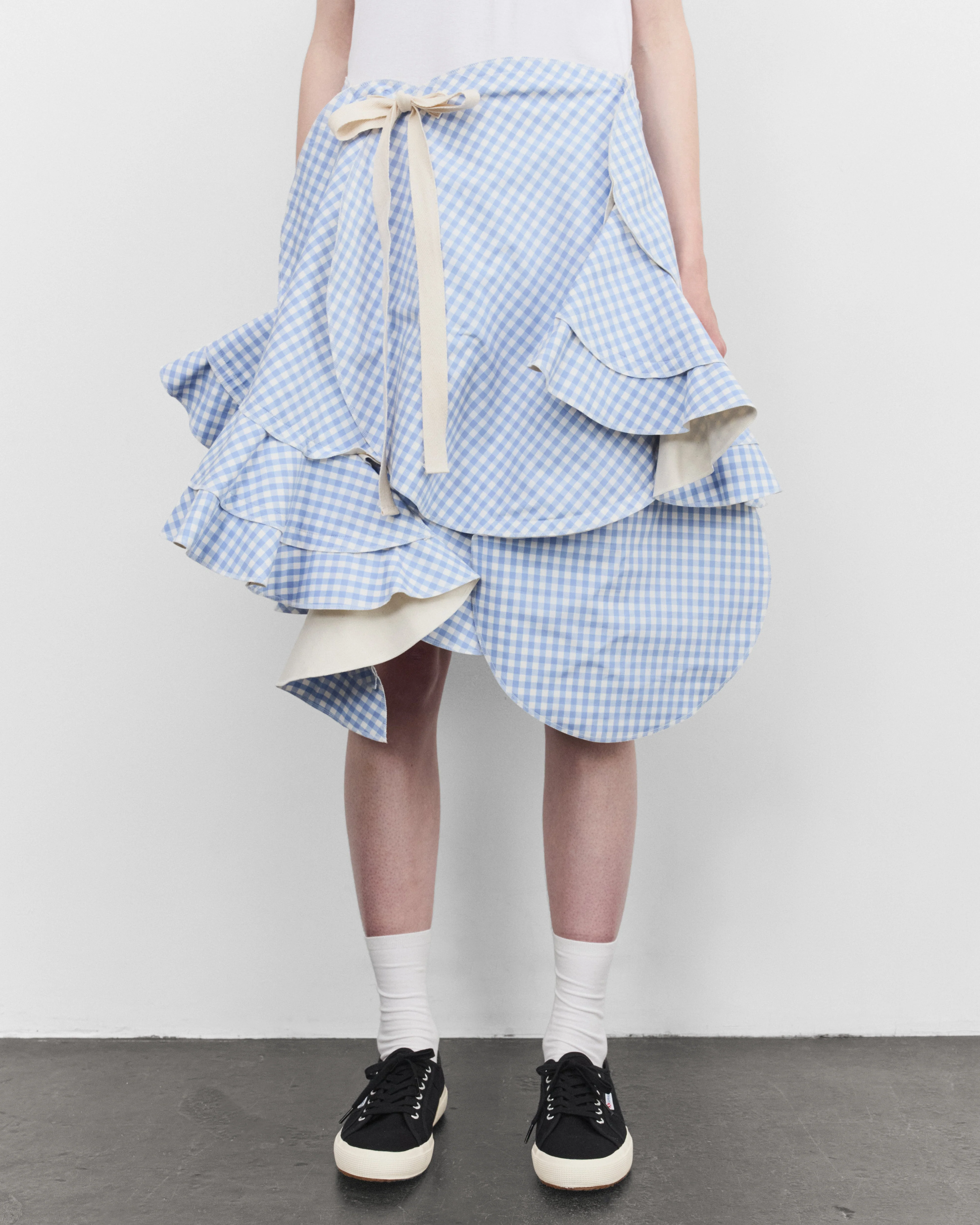 Tao - Women's Asymmetric Gingham Skirt - (Blue Check)
