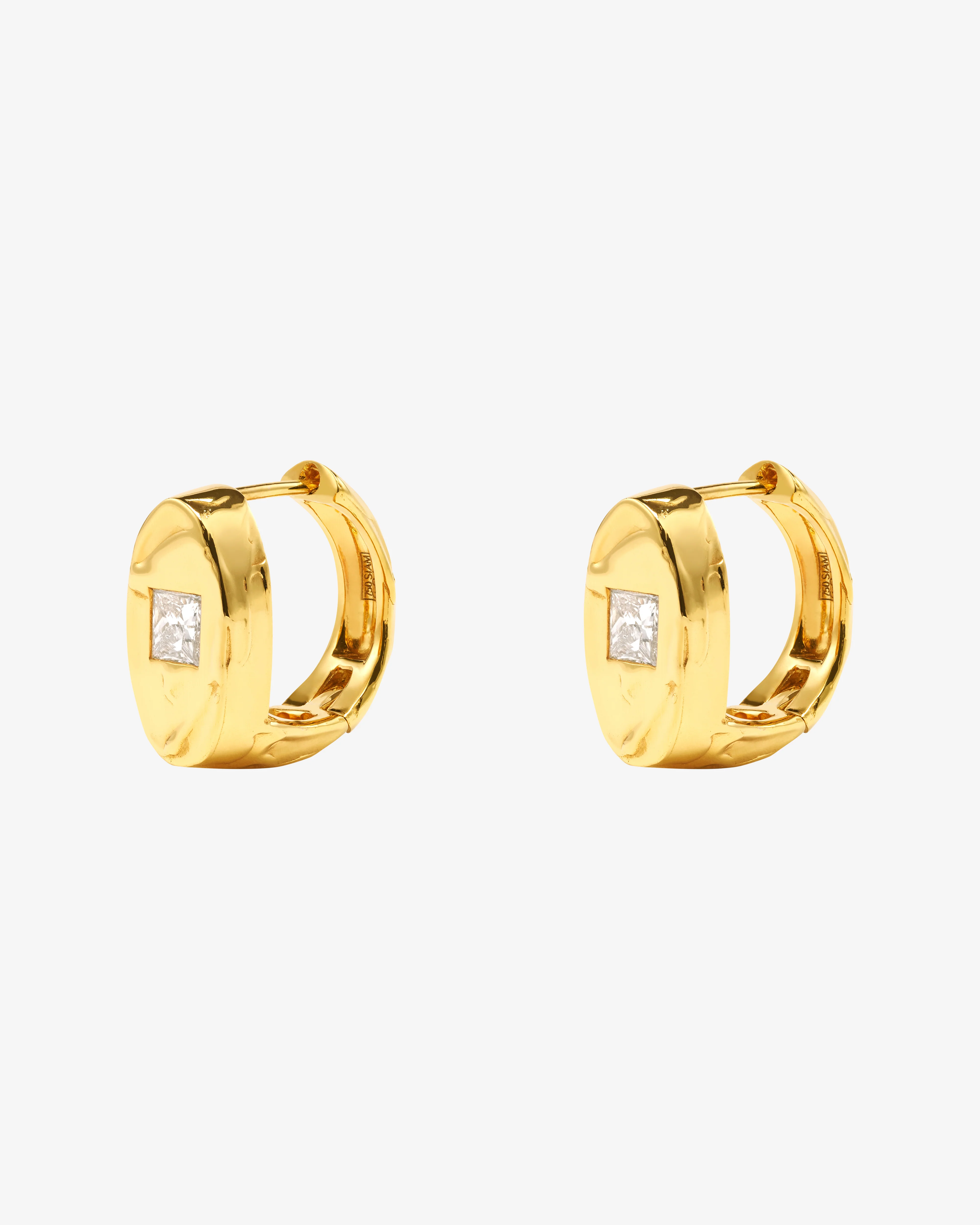 Patcharavipa - Women's Square Diamond Round Earrings - (Yellow Gold)