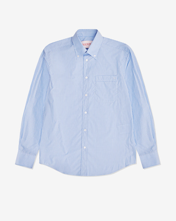 Valentino - Men
s V-Logo Embroidered Stripe Cotton Shirt - (Blue)