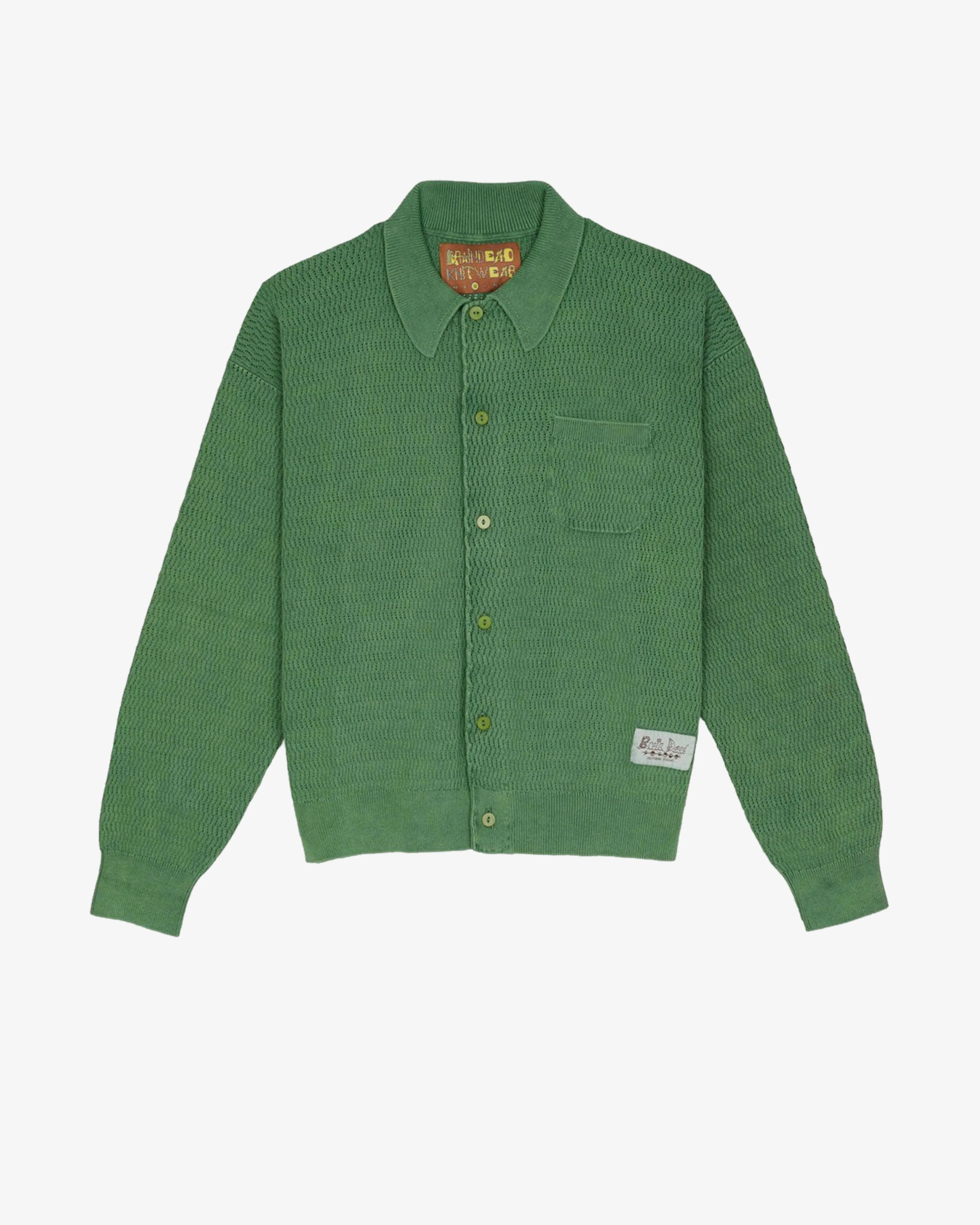 Brain Dead - Men's Pigment Dyed Long Sleeve Polo Sweater - (Green) view 1, Click to Zoom in