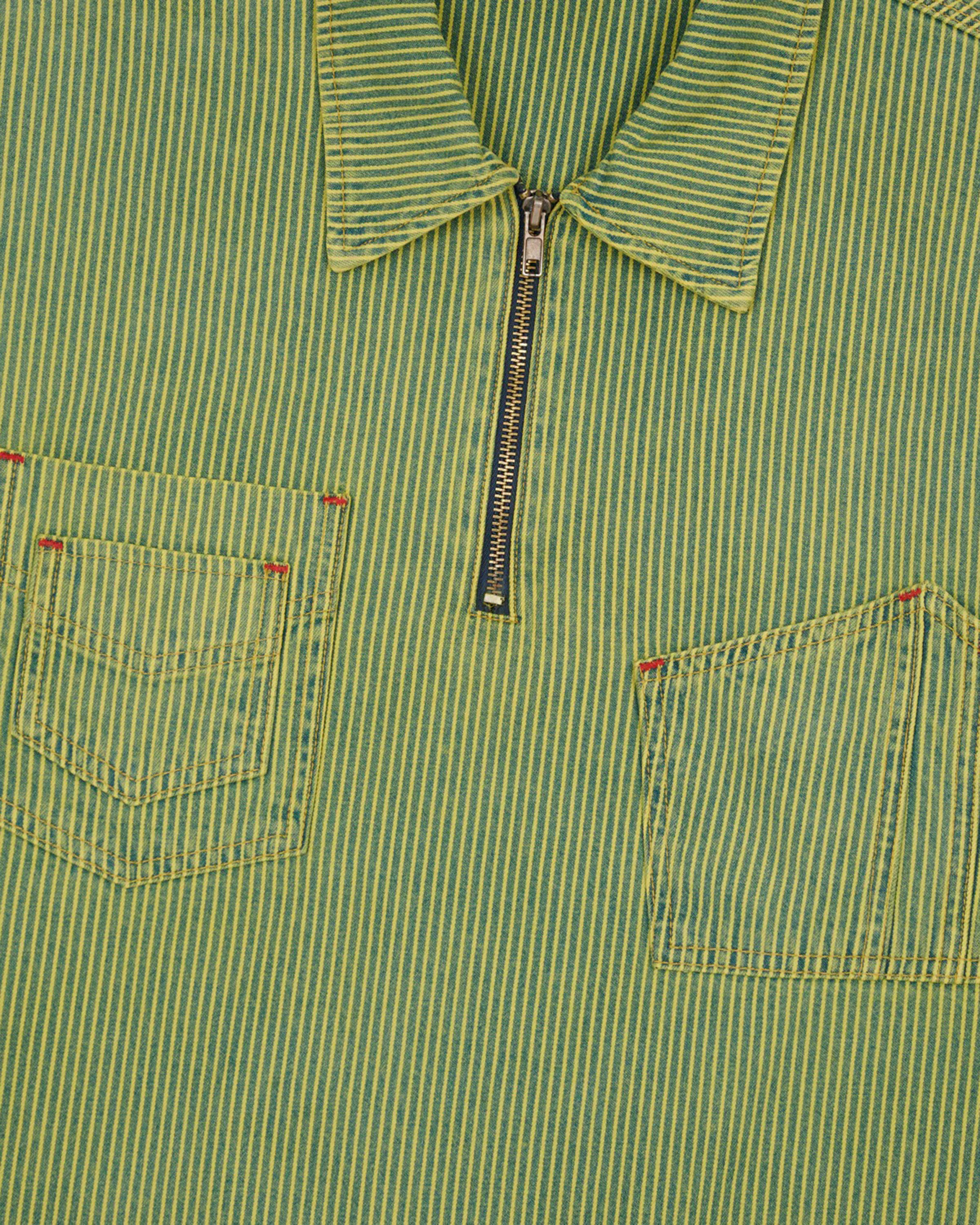 Brain Dead - Men's Hickory Stripe Half Zip Work Shirt - (Green) view 3, Click to Zoom in
