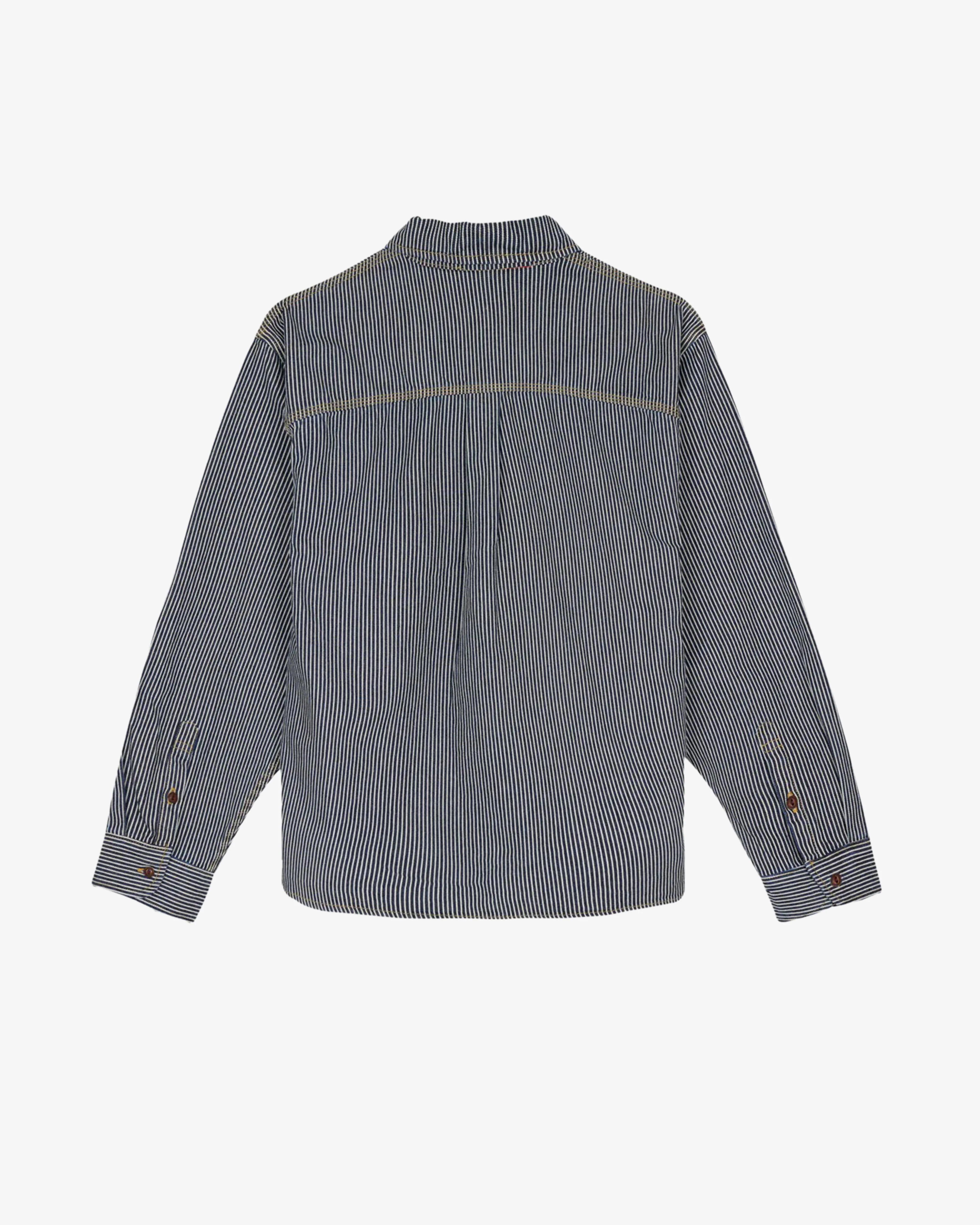 Brain Dead - Men's Hickory Stripe Half Zip Work Shirt - (Navy) view 2, Click to Zoom in
