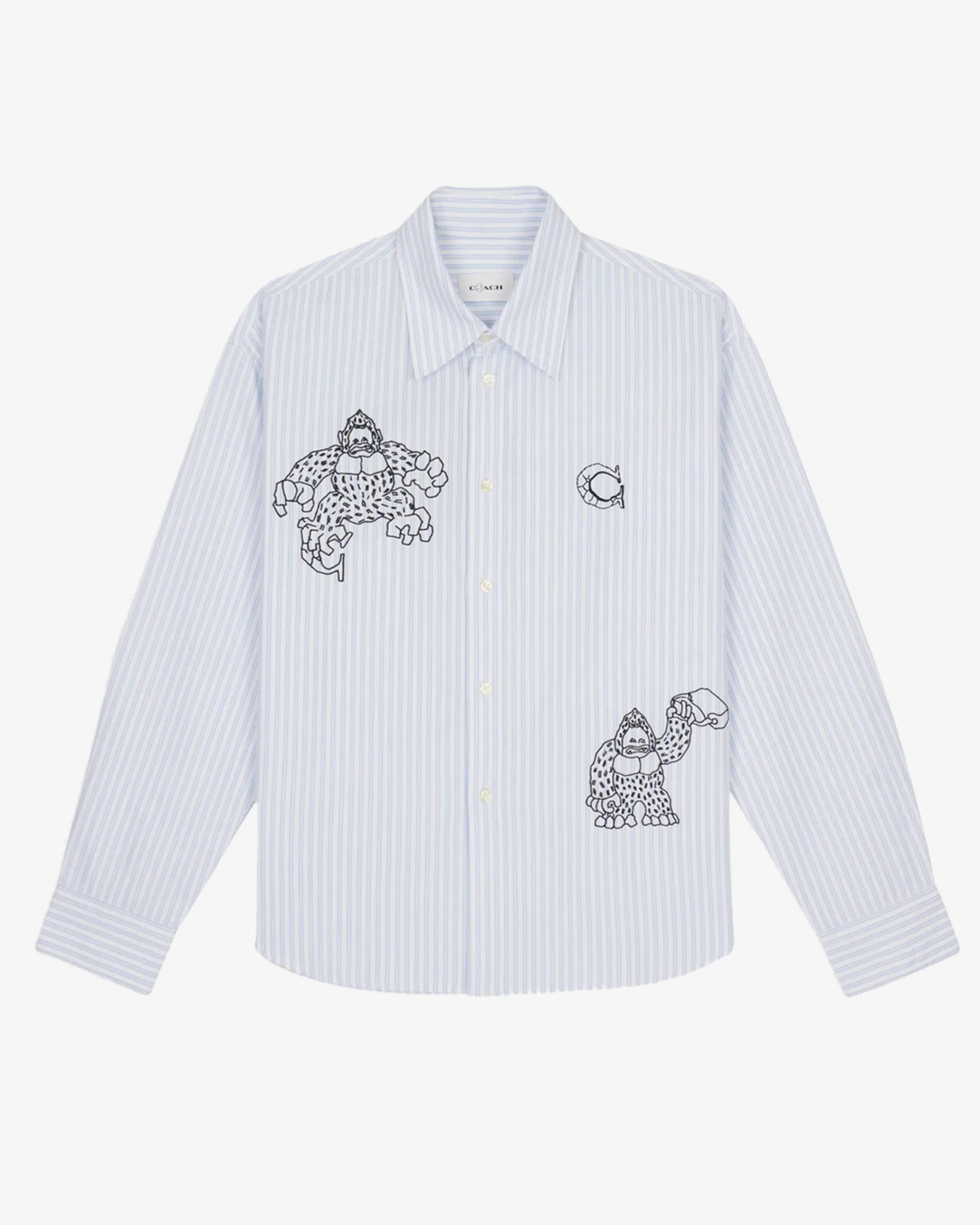 Brain Dead - Men's Coach Long Sleeve Button Up Shirt - (Blue Stripe)