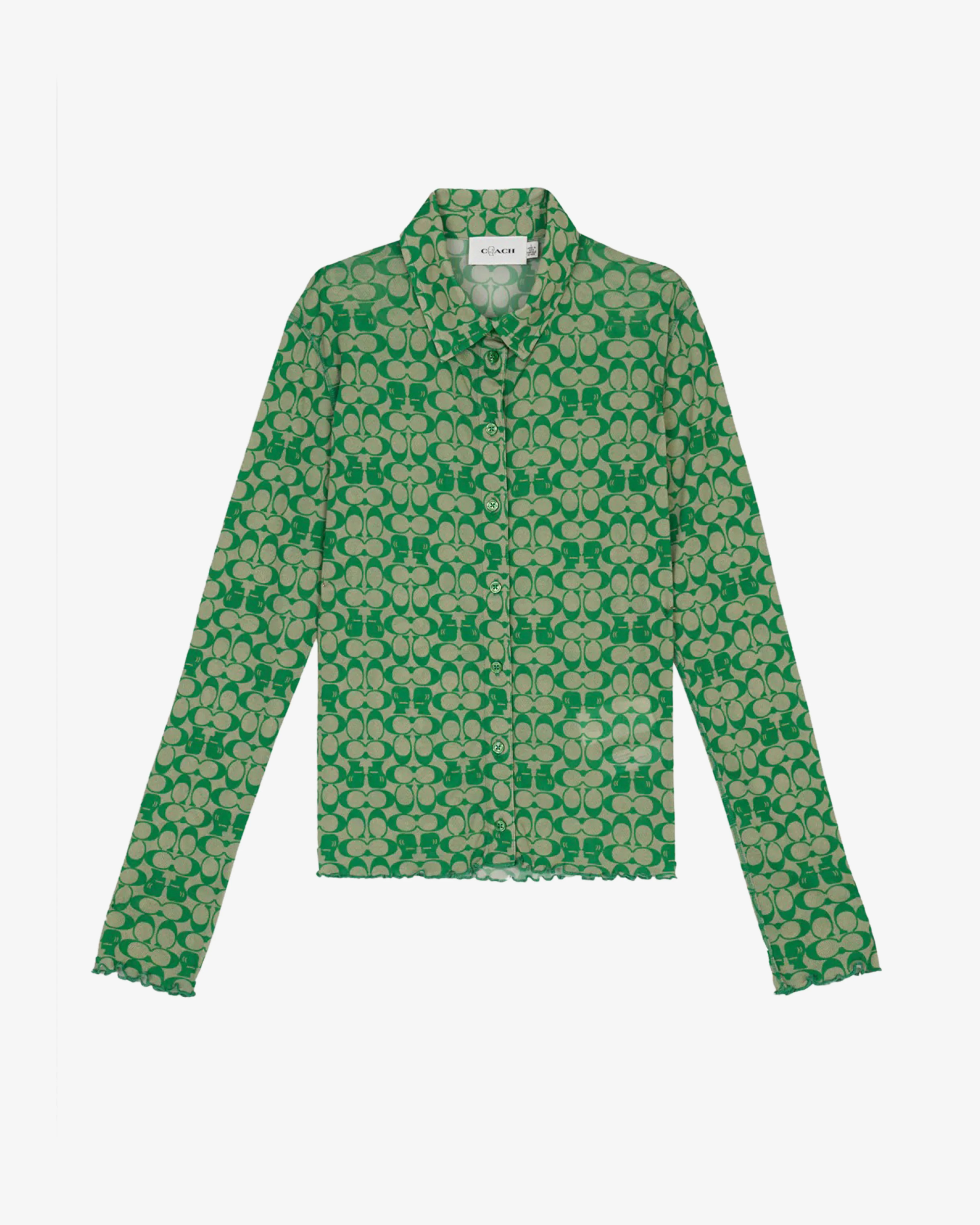 Brain Dead - Women's Coach Printed Mesh Button Up Shirt - (Dark Green) view 1, Click to Zoom in