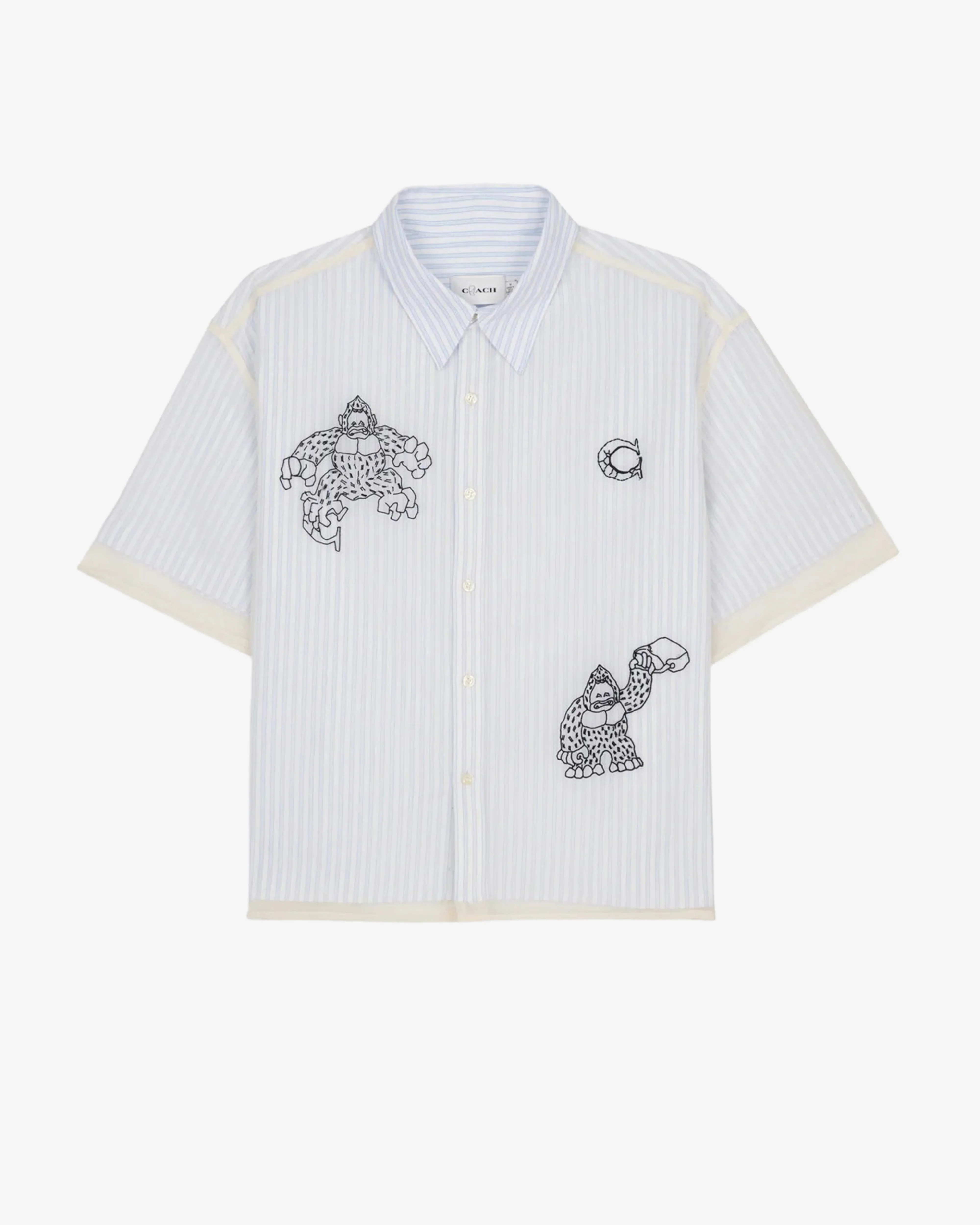 Brain Dead - Men's Coach Embroidered Camp Shirt - (Blue Stripe)