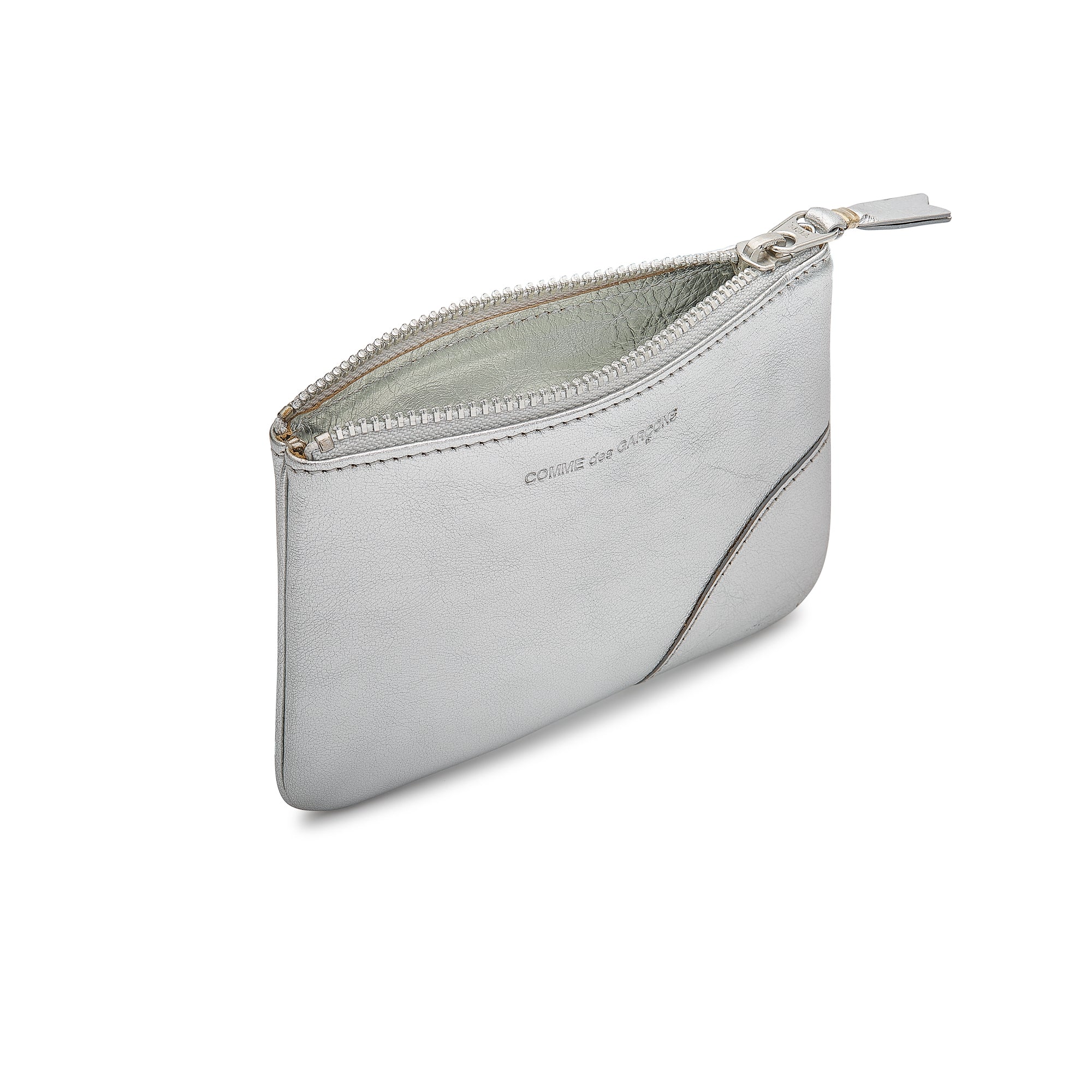 CDG Wallet - Leather Zip Pouch - (Silver SA8100G)