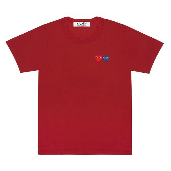 Play Comme des Garçons - T-Shirt with Double Heart - (Burgundy)