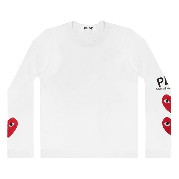 Play Comme des Garçons - 3 Heart Long Sleeve - (White)