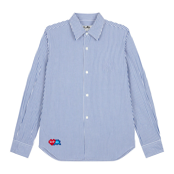 Play Comme des Garçons - Invader Emblem Striped Shirt - (White/Blue)