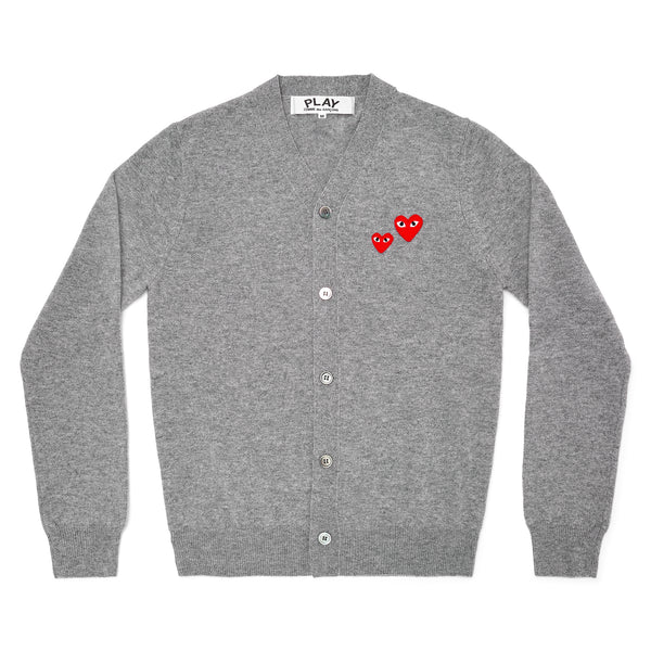 Play Comme des Garçons - Men’s Cardigan Double Heart - (Grey)