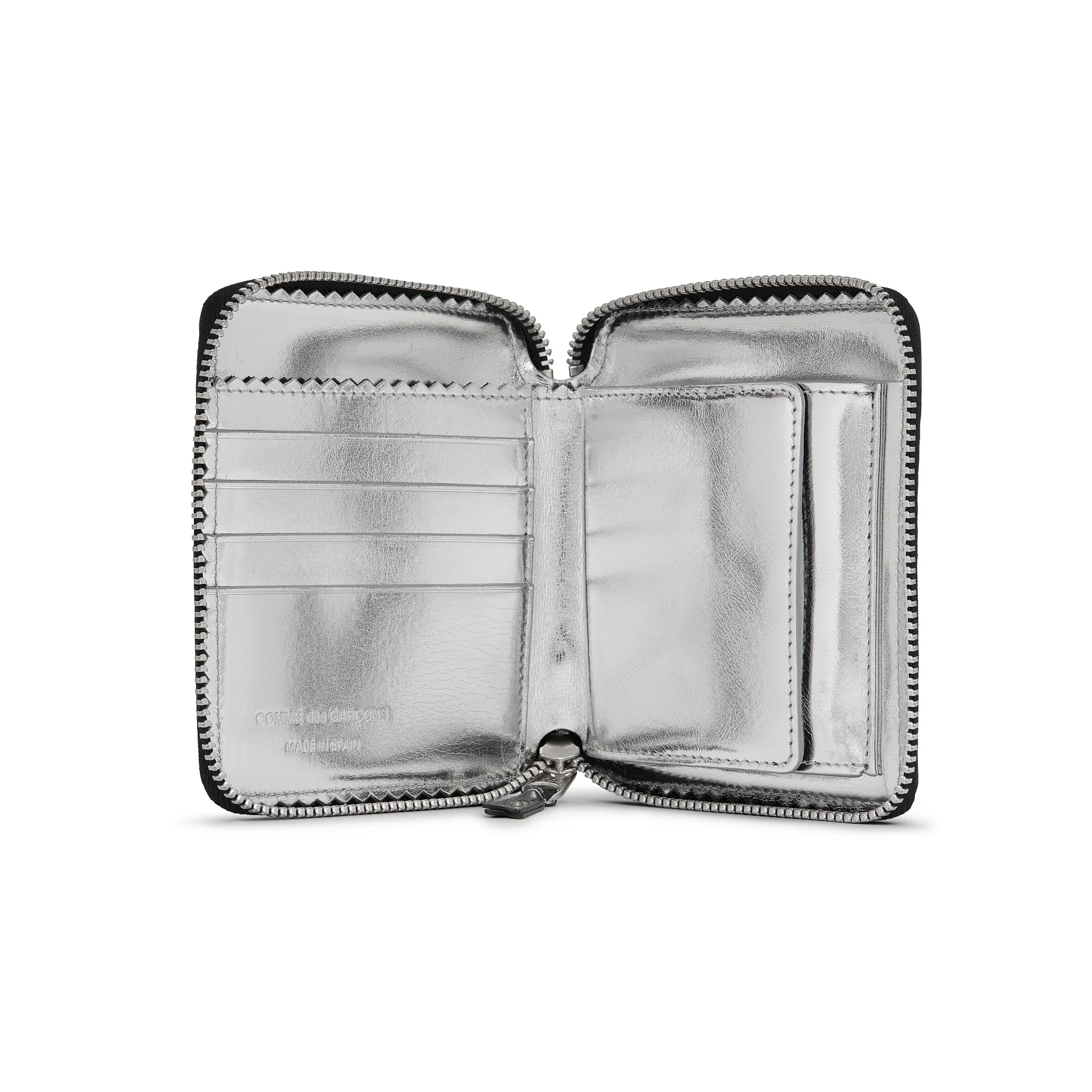 CDG Wallet - Mirror Inside Full Zip Around Wallet - (Black/Silver SA2100MI)