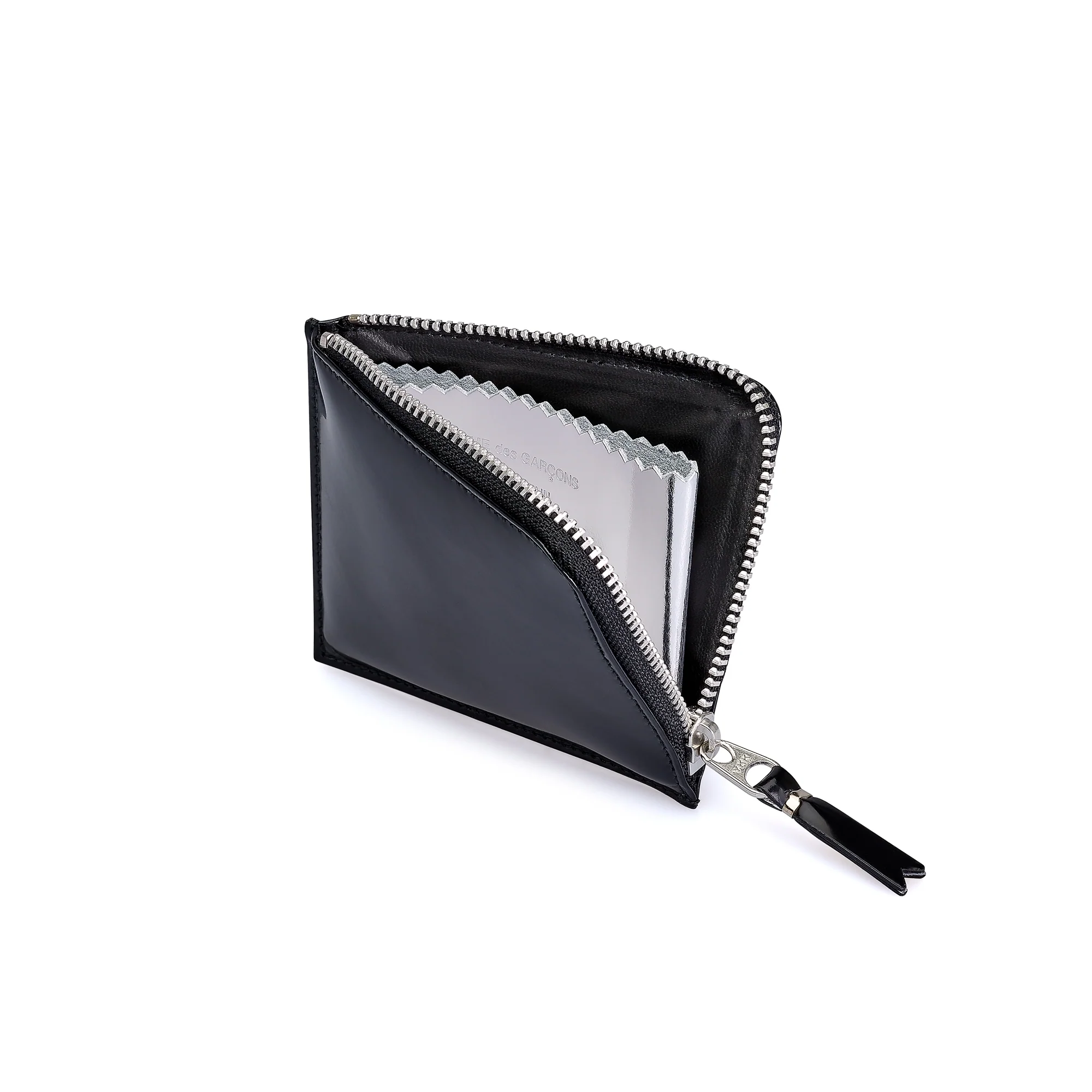 CDG Wallet - Mirror Inside Zip Around Wallet - (Black/Silver SA3100MI)